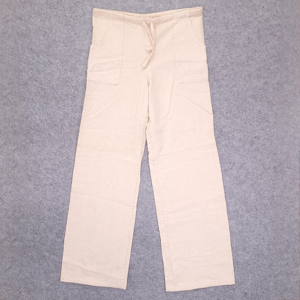 Vintage Santa Monica California Cotton Pants Cream Drawstring Relaxed 32x32‎
